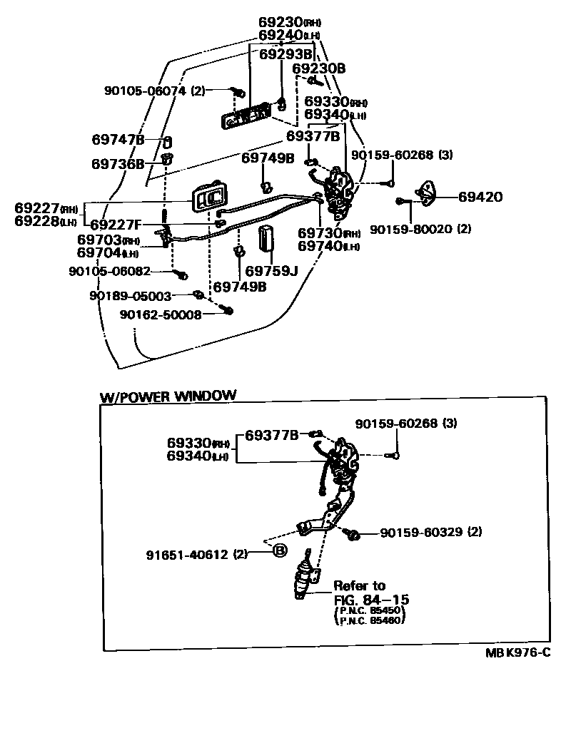 Toyota CAMRY 后门锁和后门把手 EPC diagram — MBK976C