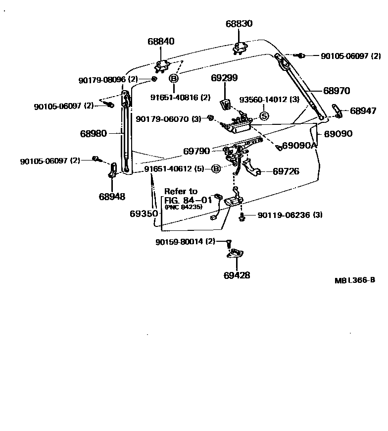 Toyota CAMRY 背门锁和背门把手 EPC diagram — MBL366B
