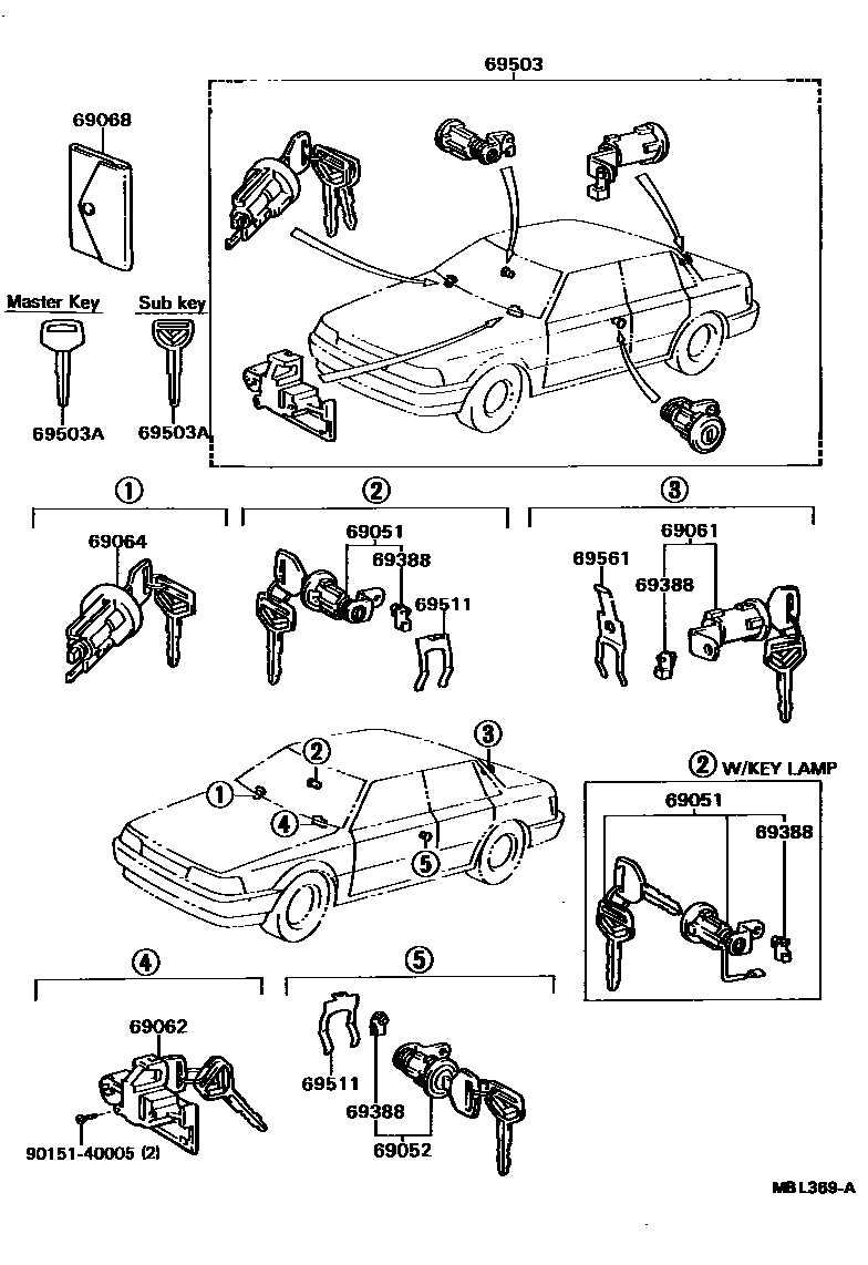 Toyota CAMRY 锁芯组件 EPC diagram — MBL369A