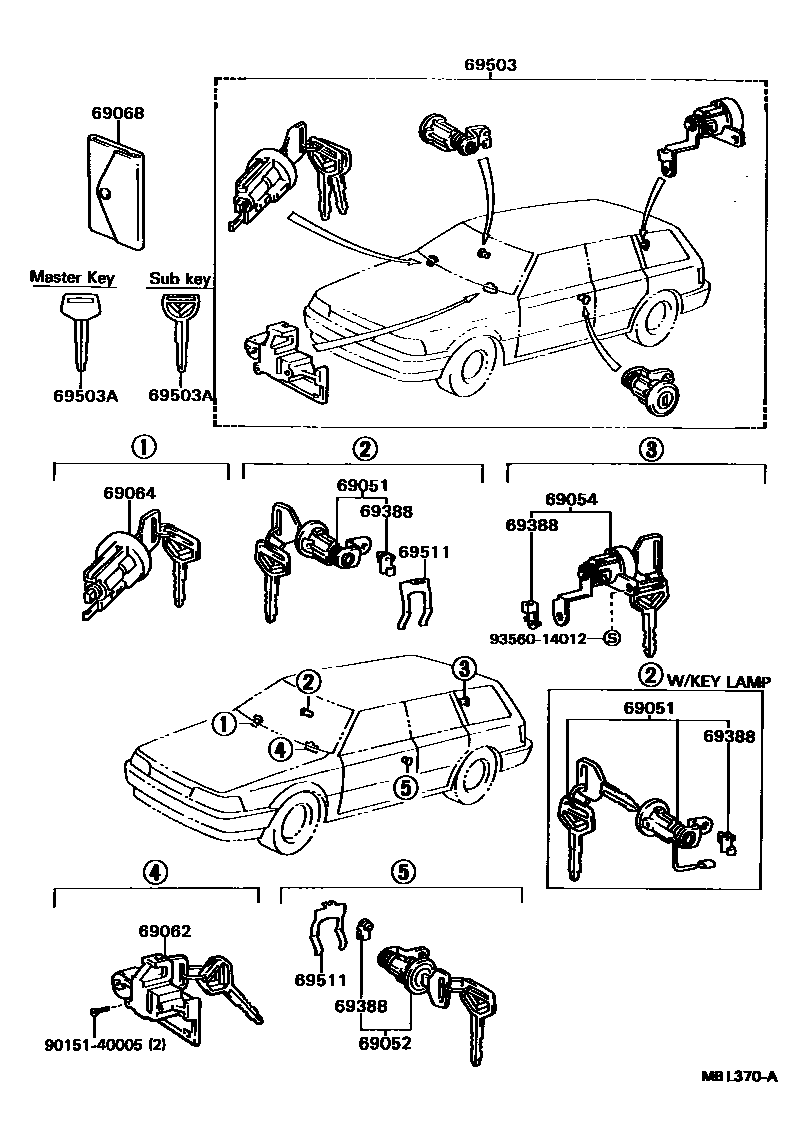 Toyota CAMRY 锁芯组件 EPC diagram — MBL370A