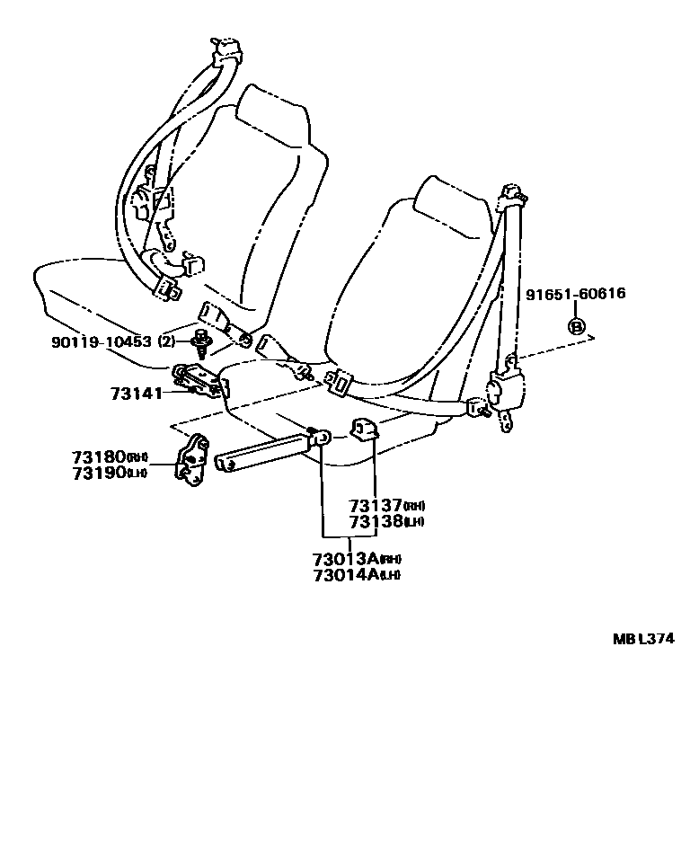 Toyota CAMRY 安全带和儿童保护座椅 EPC diagram — MBL374