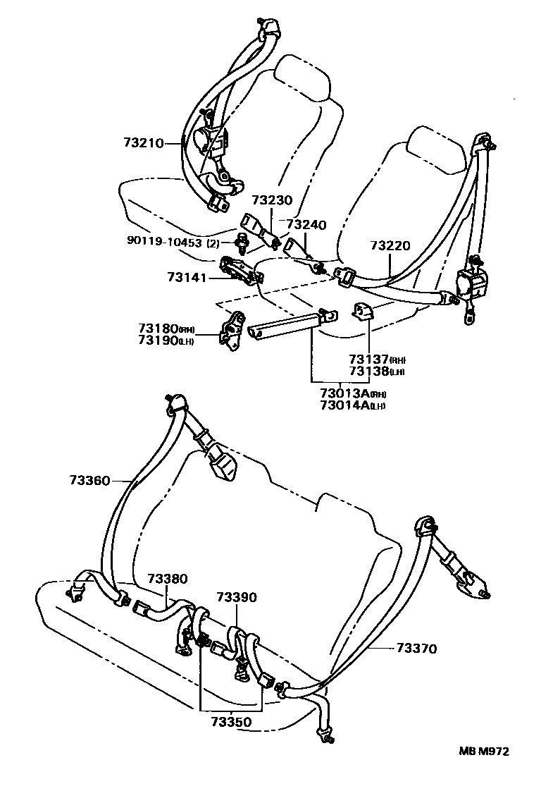 Toyota CAMRY 安全带和儿童保护座椅 EPC diagram — MBM972
