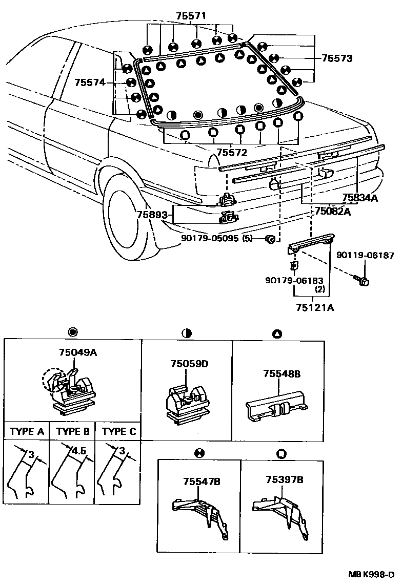 Toyota CAMRY 后防护条 EPC diagram — MBK998D