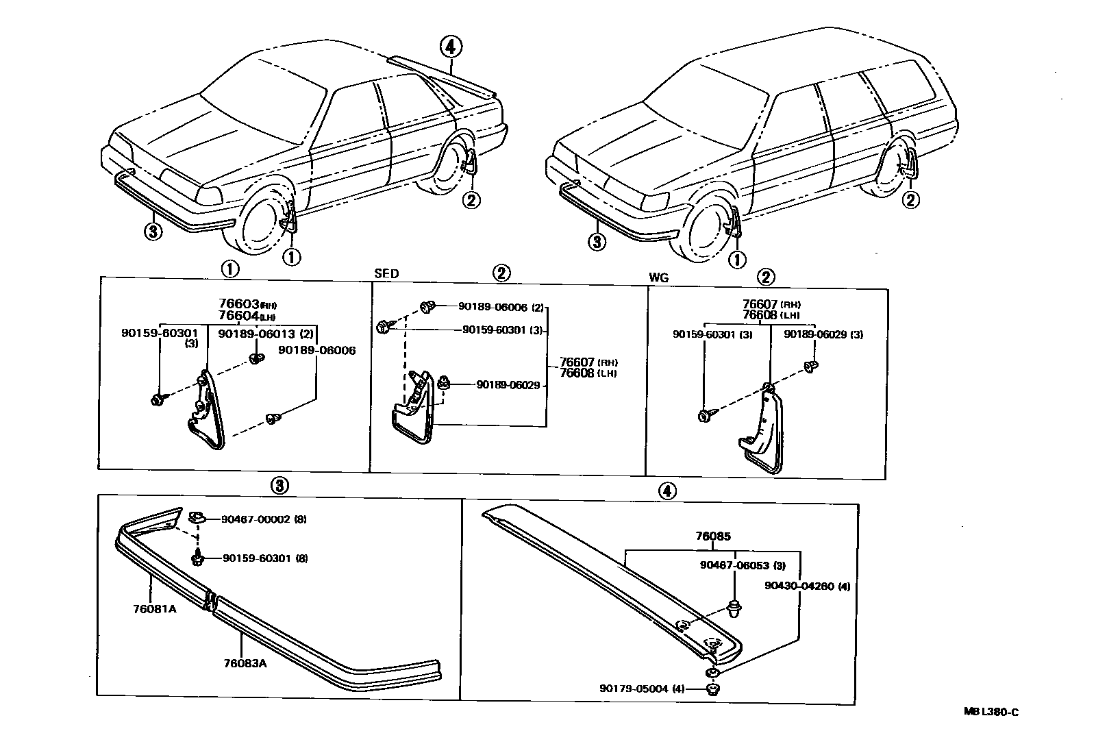 Toyota CAMRY 挡泥板和扰流板 EPC diagram — MBL380C