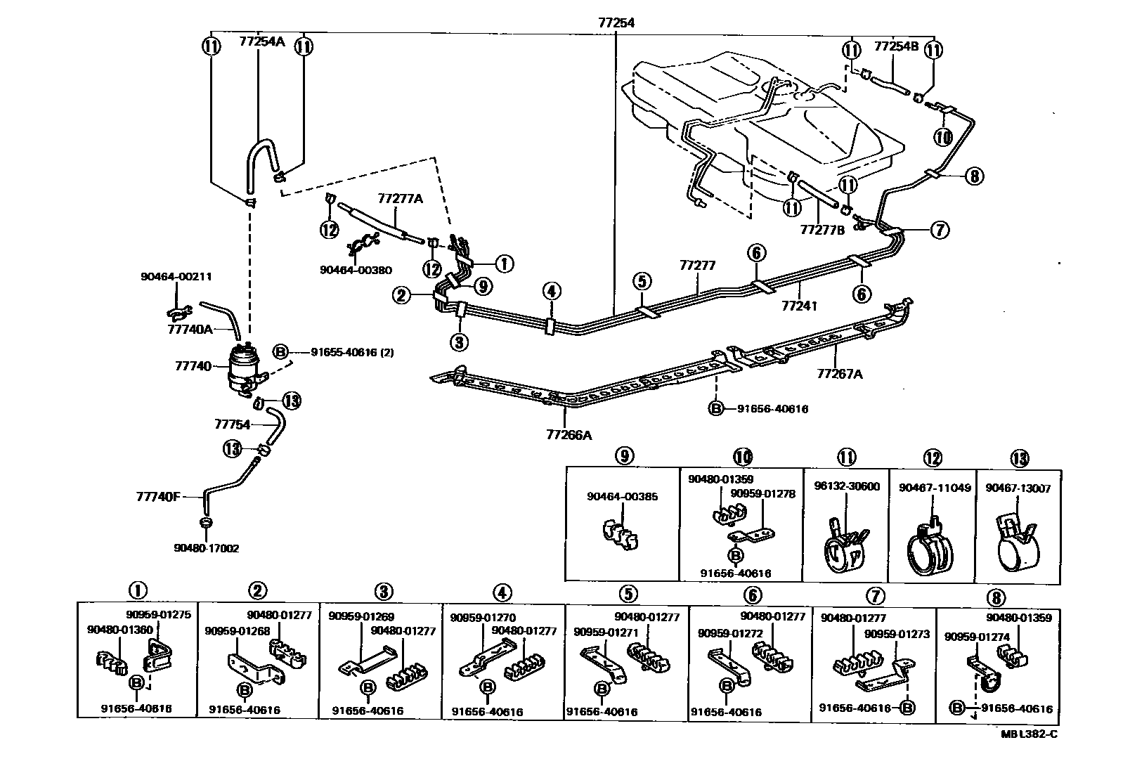 Toyota CAMRY 燃油箱和燃油管 EPC diagram — MBL382C