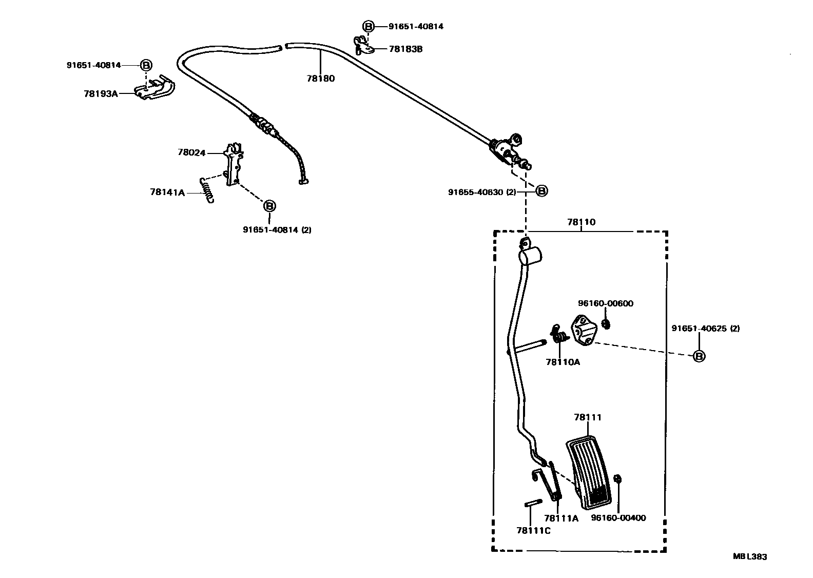 Toyota CAMRY accelerator pedal connecting rod EPC diagram — MBL383