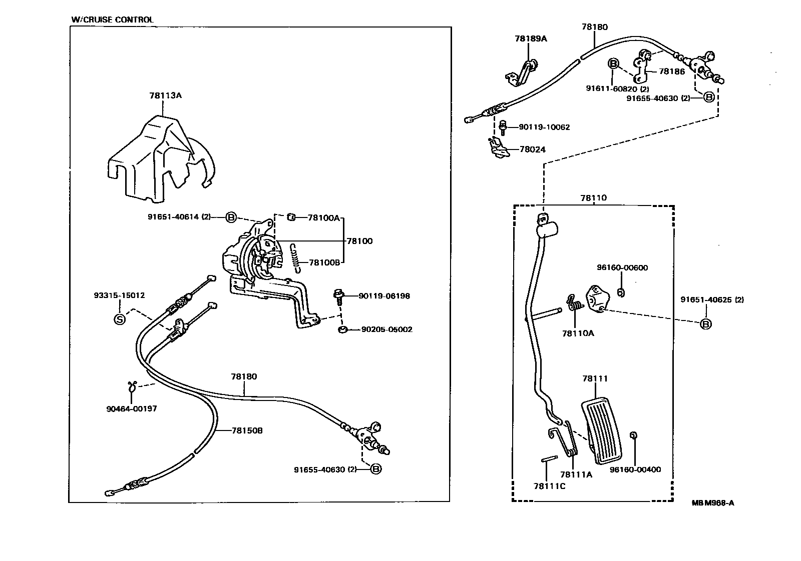 Toyota CAMRY accelerator pedal connecting rod EPC diagram — MBM968A