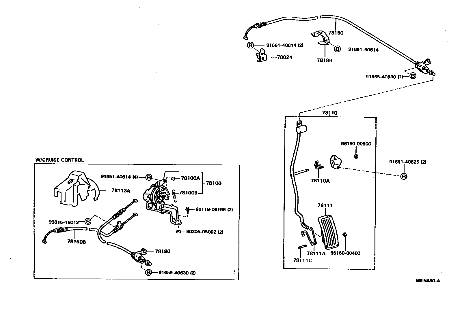 Toyota CAMRY accelerator pedal connecting rod EPC diagram — MBN480A