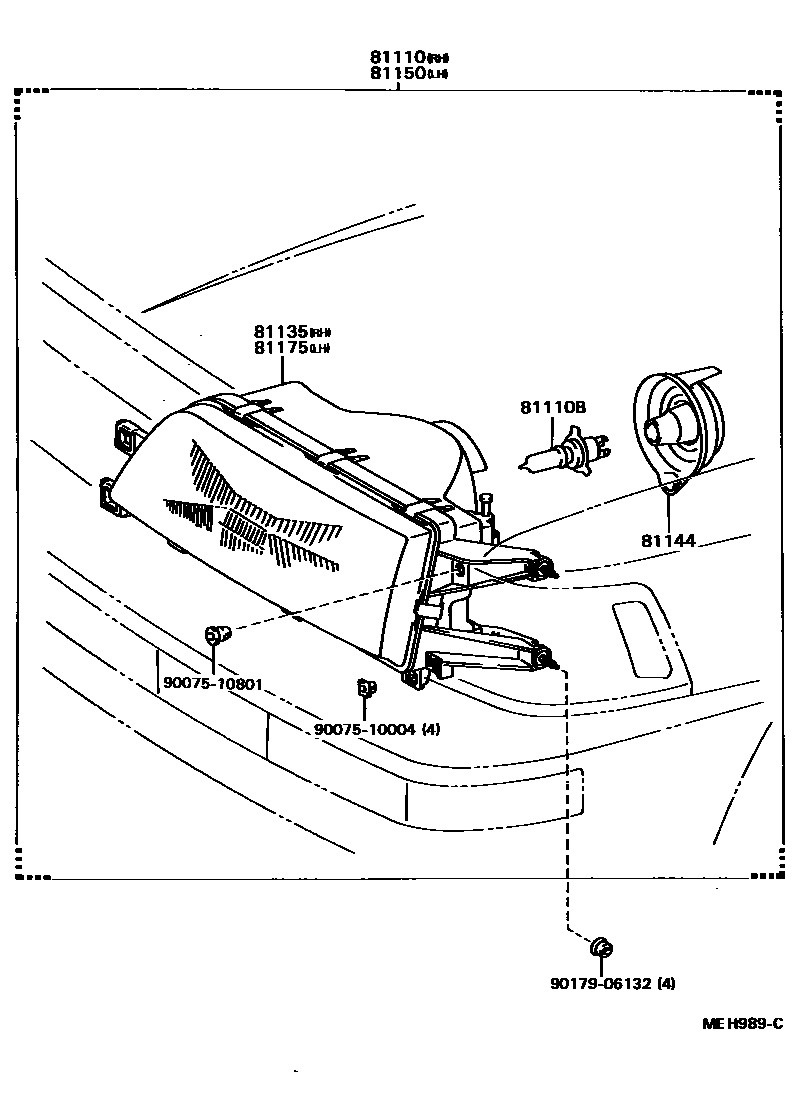Toyota CAMRY Headlamp EPC diagram — MEH989C