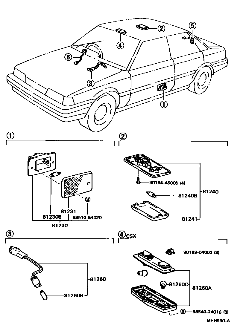 Toyota CAMRY 车内灯 EPC diagram — MEH990A