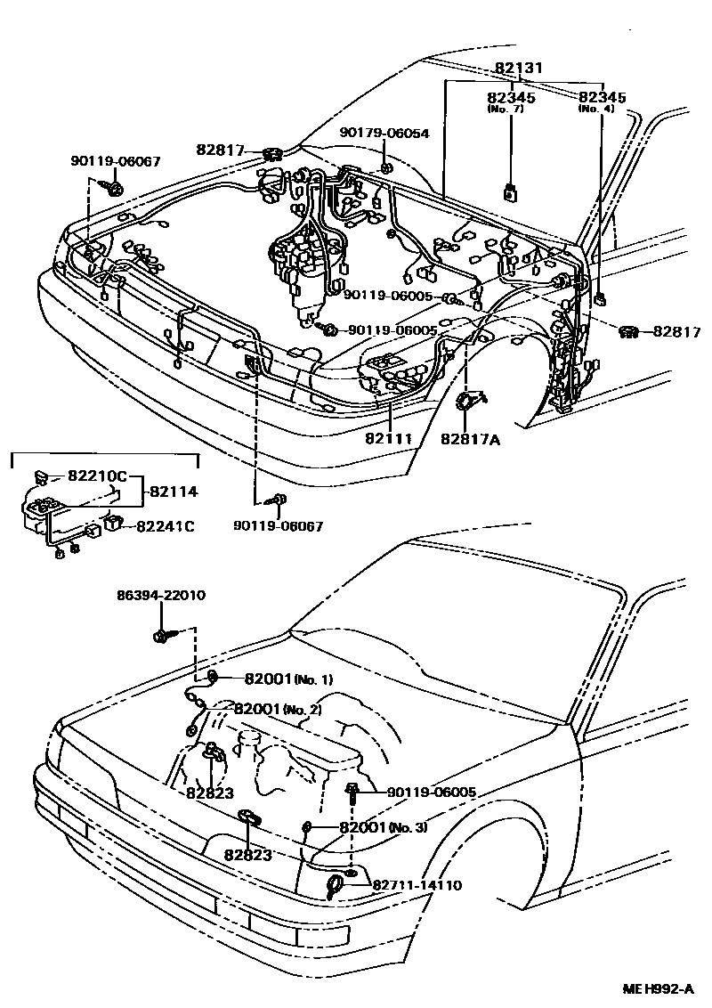 Toyota CAMRY 线束和卡夹 EPC diagram — MEH992A