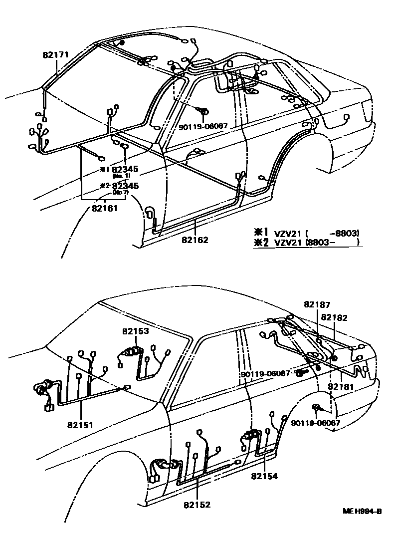 Toyota CAMRY 线束和卡夹 EPC diagram — MEH994B
