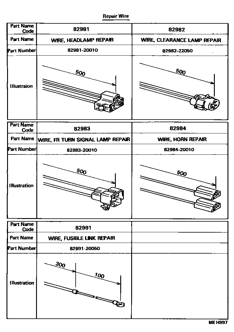 Toyota CAMRY 线束和卡夹 EPC diagram — MEH997