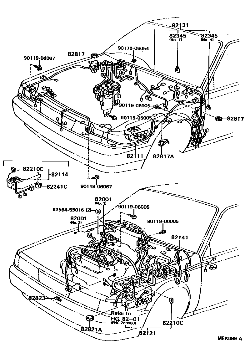 Toyota CAMRY 线束和卡夹 EPC diagram — MEK699A
