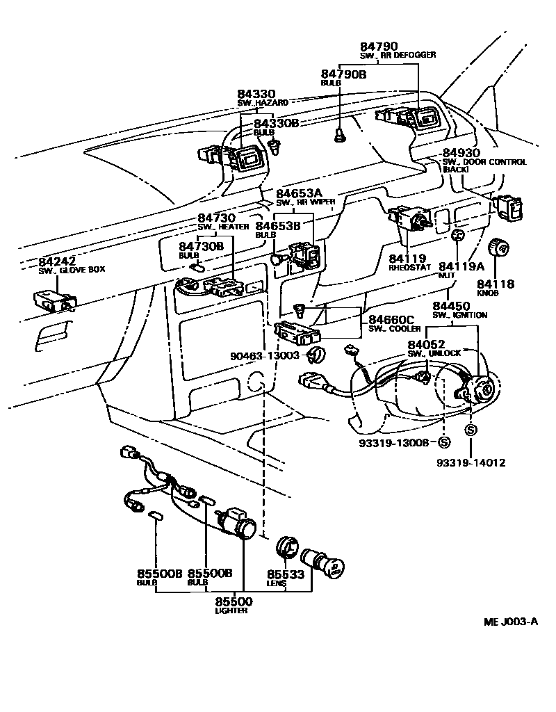 Toyota CAMRY 开关和继电器和ECU EPC diagram — MEJ003A