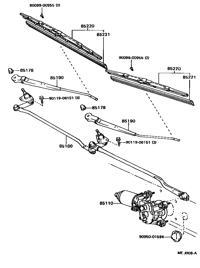 Toyota CAMRY 挡风玻璃刮水器 EPC diagram — MEJ008A