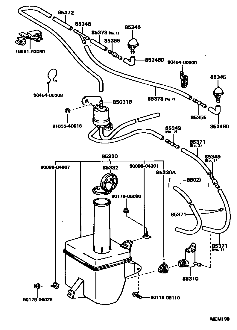 Toyota CAMRY 挡风玻璃清洗器 EPC diagram — MEM198
