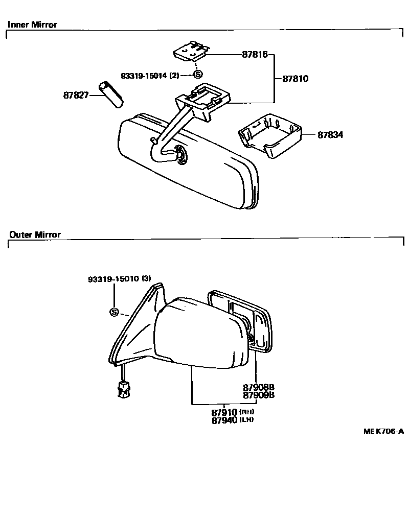Toyota CAMRY 后视镜 EPC diagram — MEK706A
