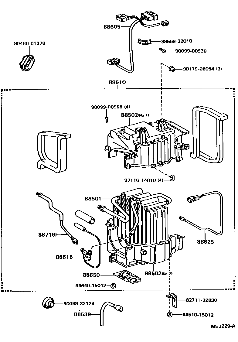 Toyota CAMRY 暖风和空调系统 - 冷却器组件 EPC diagram — MEJ229A