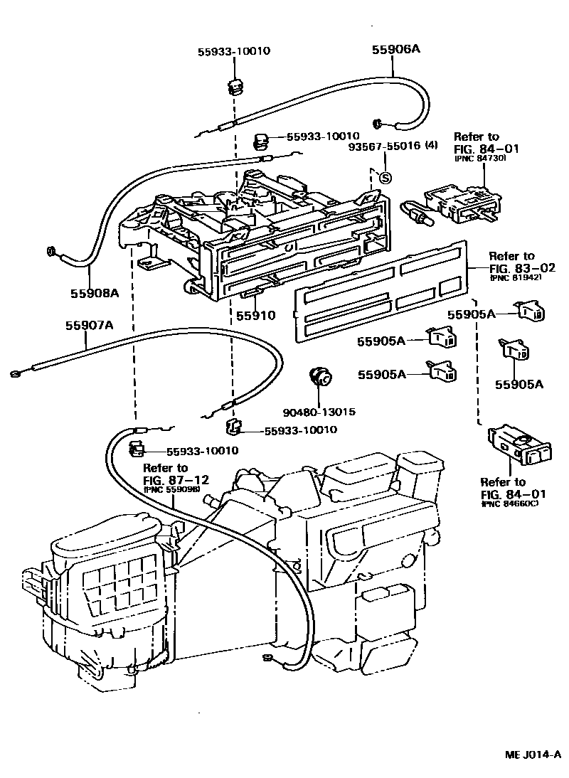 Toyota CAMRY 暖风和空调系统 - 控制器和风管 EPC diagram — MEJ014A