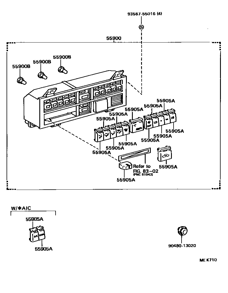 Toyota CAMRY 暖风和空调系统 - 控制器和风管 EPC diagram — MEK710