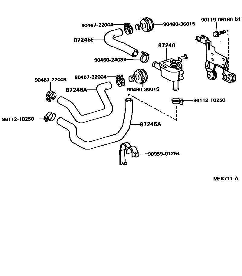 Toyota CAMRY 暖风和空调系统 - 水管 EPC diagram — MEK711A