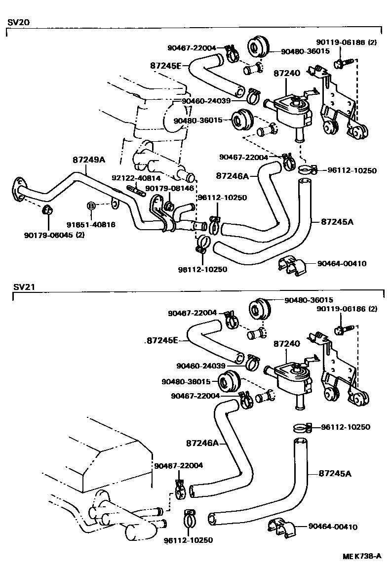 Toyota CAMRY 暖风和空调系统 - 水管 EPC diagram — MEK738A