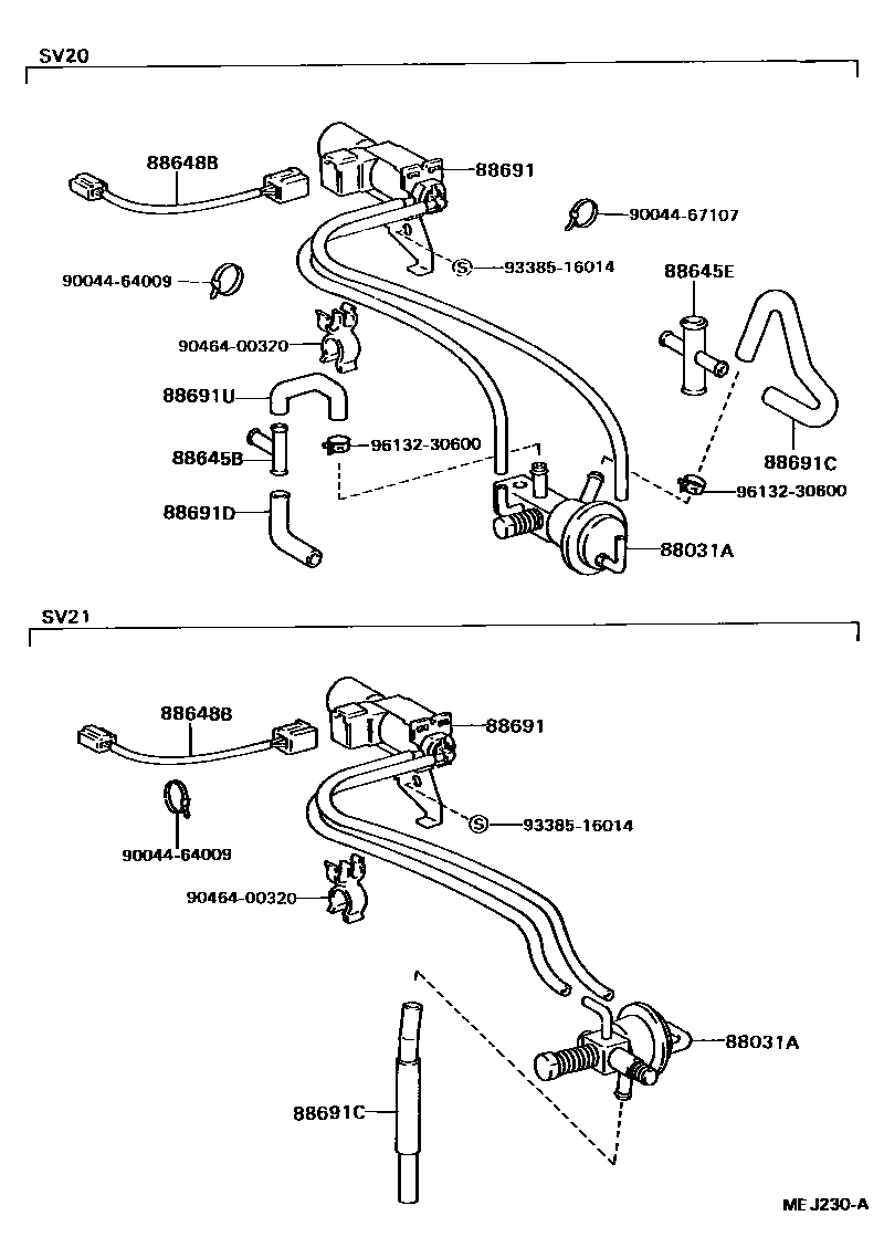 Toyota CAMRY 暖风和空调系统 - 真空管 EPC diagram — MEJ230A