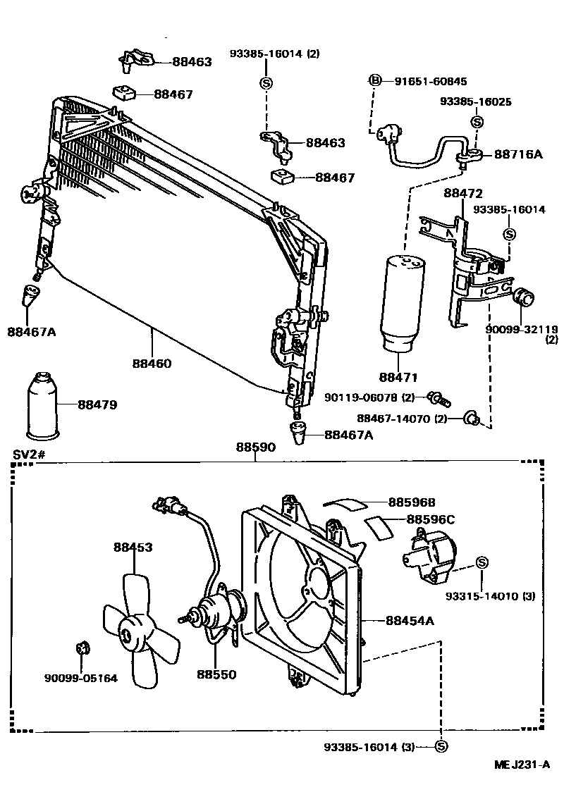 Toyota CAMRY Heating & Air Conditioning - Cooler Piping EPC diagram — MEJ231A