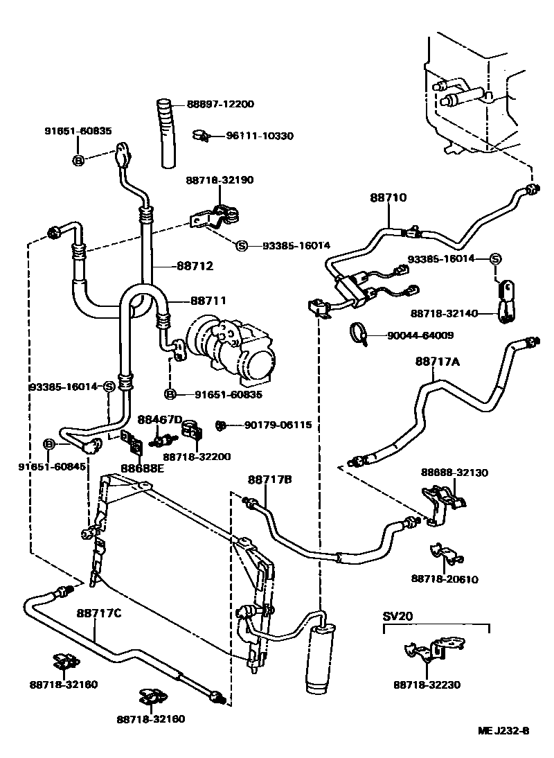 Toyota CAMRY Heating & Air Conditioning - Cooler Piping EPC diagram — MEJ232B