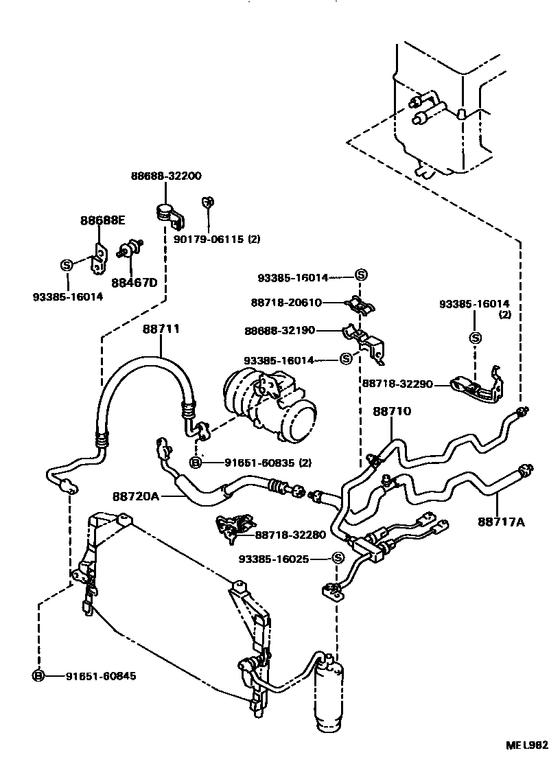 Toyota CAMRY Heating & Air Conditioning - Cooler Piping EPC diagram — MEL982