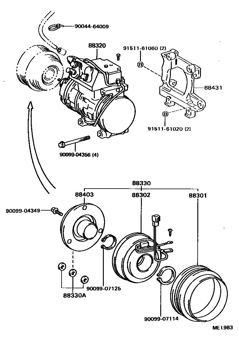Toyota CAMRY Heating & Air Conditioning - Compressor EPC diagram — MEL983