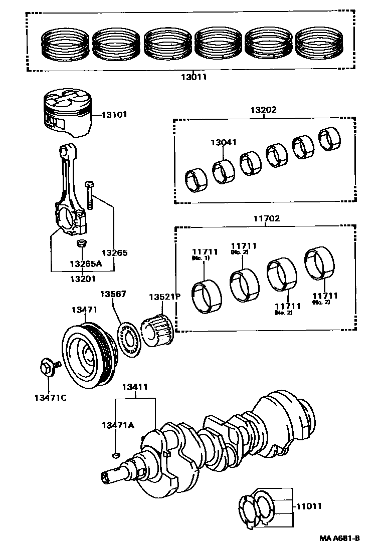 Toyota CAMRY Crankshaft & Piston EPC diagram — MAA681B