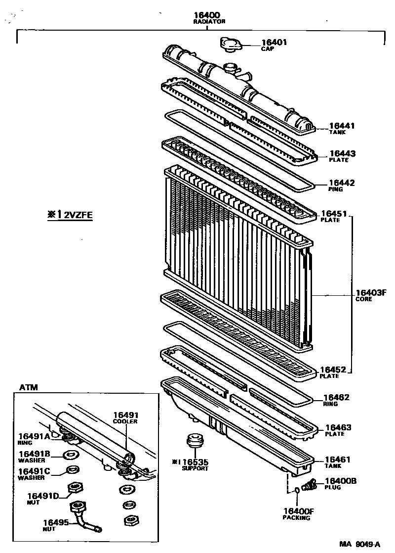 Toyota CAMRY RADIATOR & WATER OUTLET EPC diagram — MA9049A
