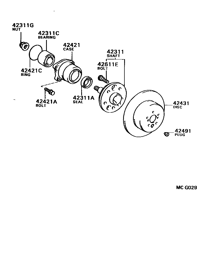 Toyota CAMRY 后桥半轴和后桥轮毂 EPC diagram — MCG029