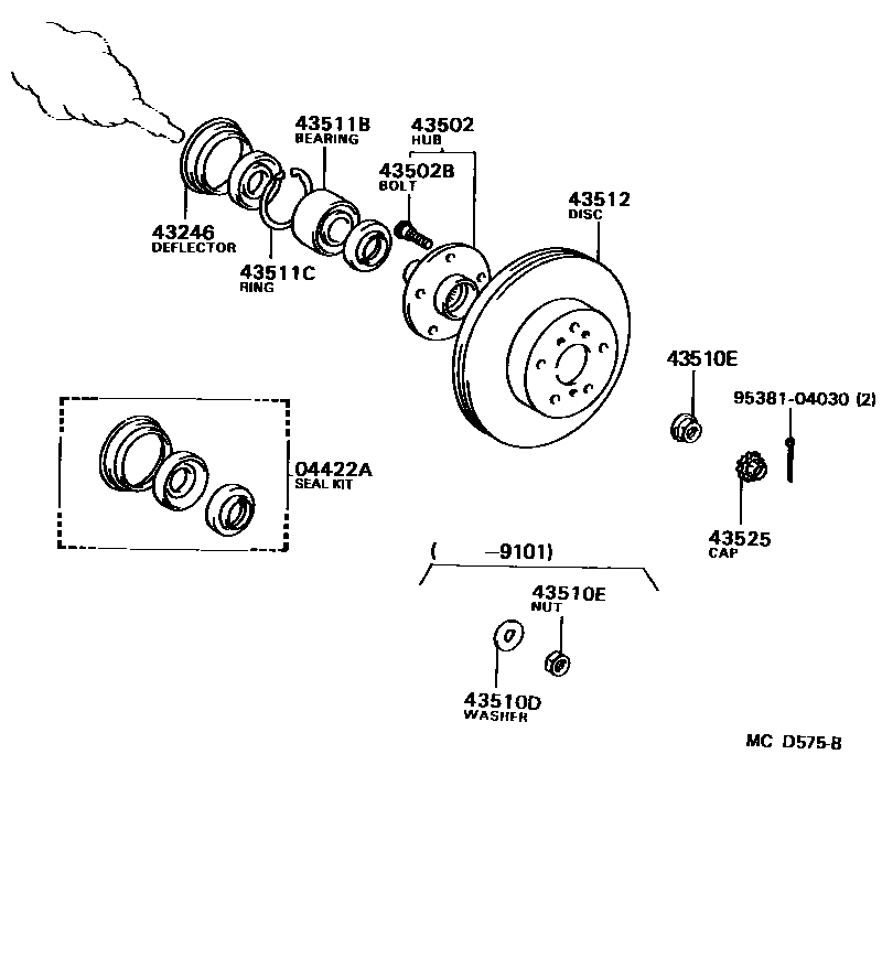Toyota CAMRY Front Axle Hub EPC diagram — MCD575B