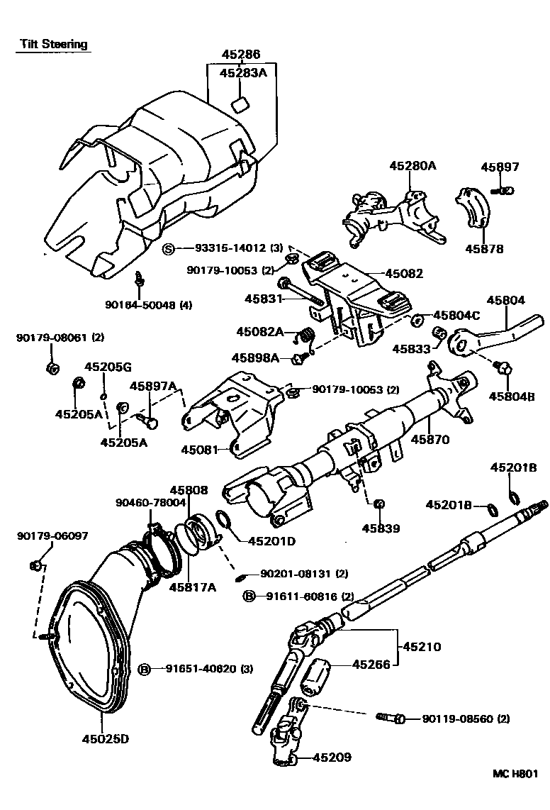 Toyota CAMRY Steering Column & Shaft EPC diagram — MCH801