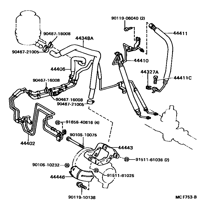 Toyota CAMRY 动力转向配管 EPC diagram — MCF753B