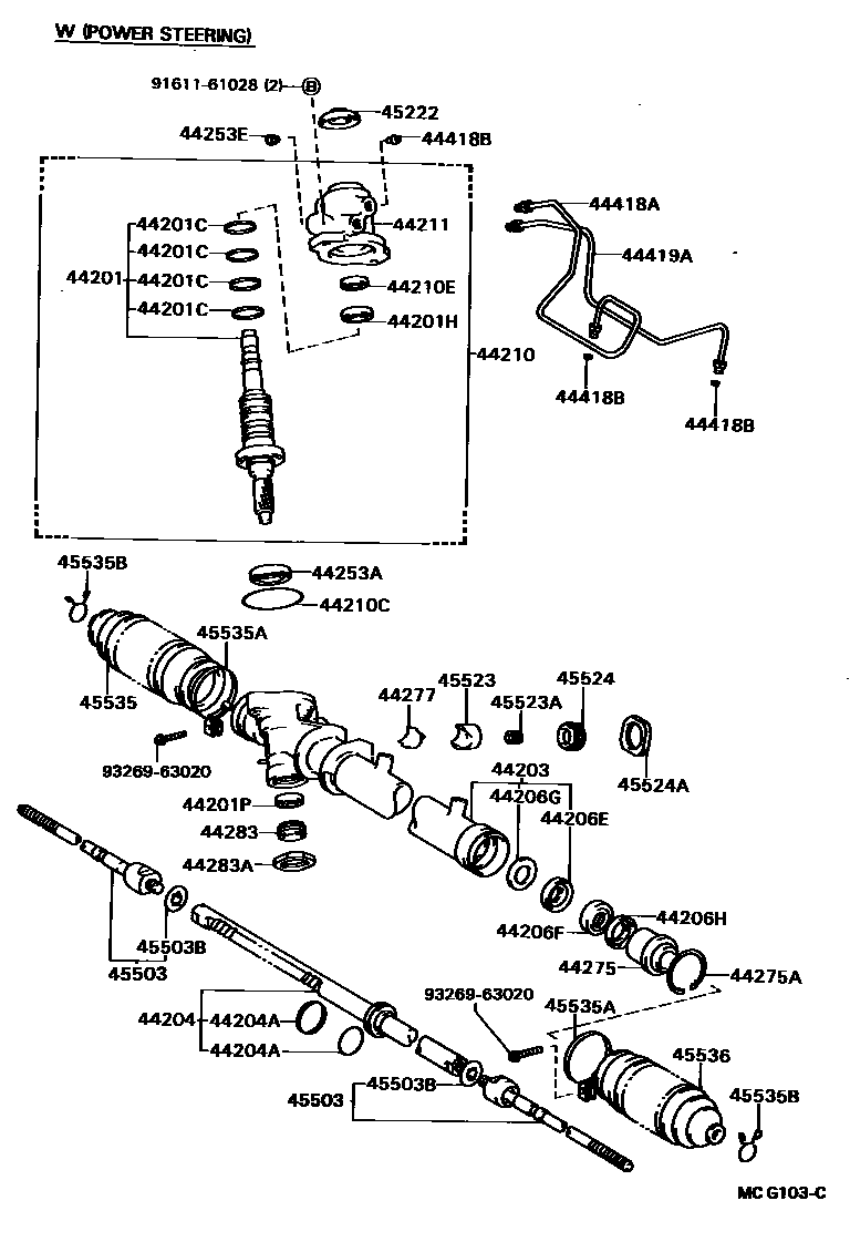 Toyota CAMRY 前转向齿轮和连杆 EPC diagram — MCG103C