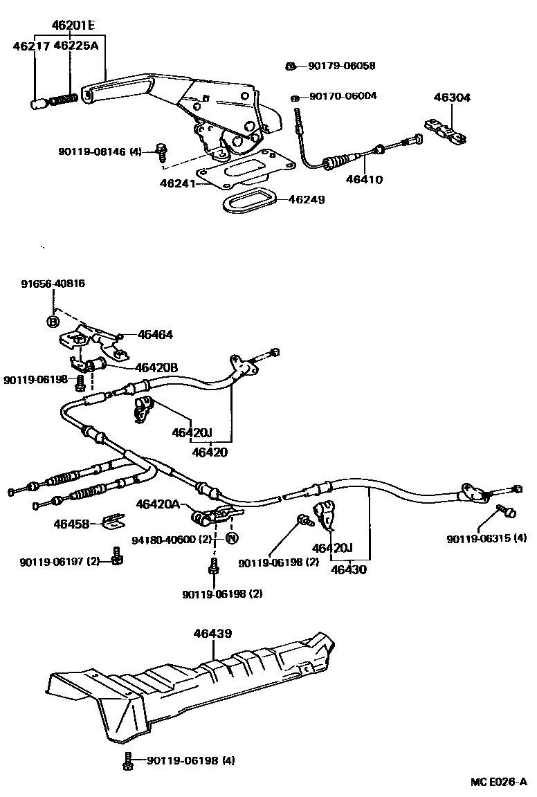 Toyota CAMRY Parking Brake & Cable EPC diagram — MCE026A