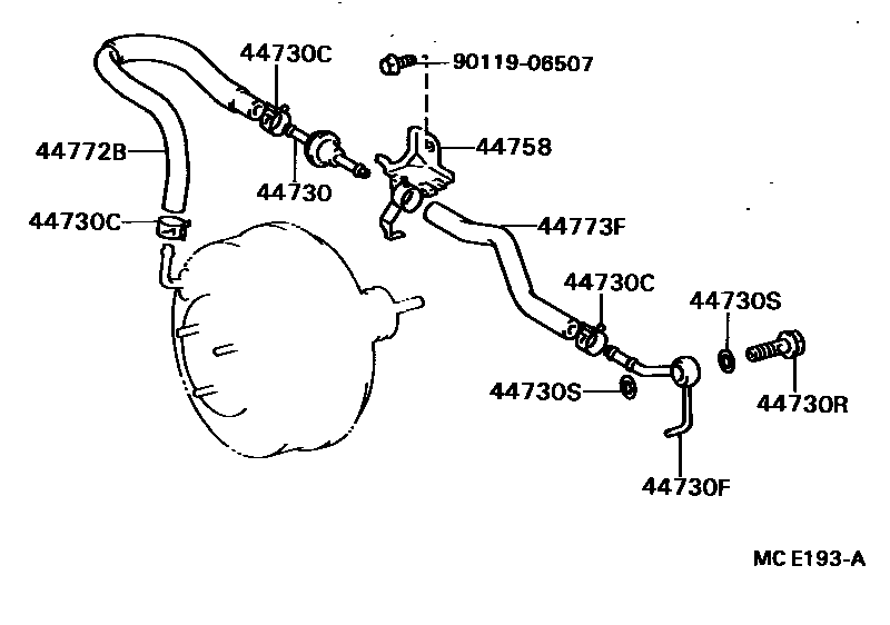 Toyota CAMRY 制动助力器和真空管 EPC diagram — MCE193A