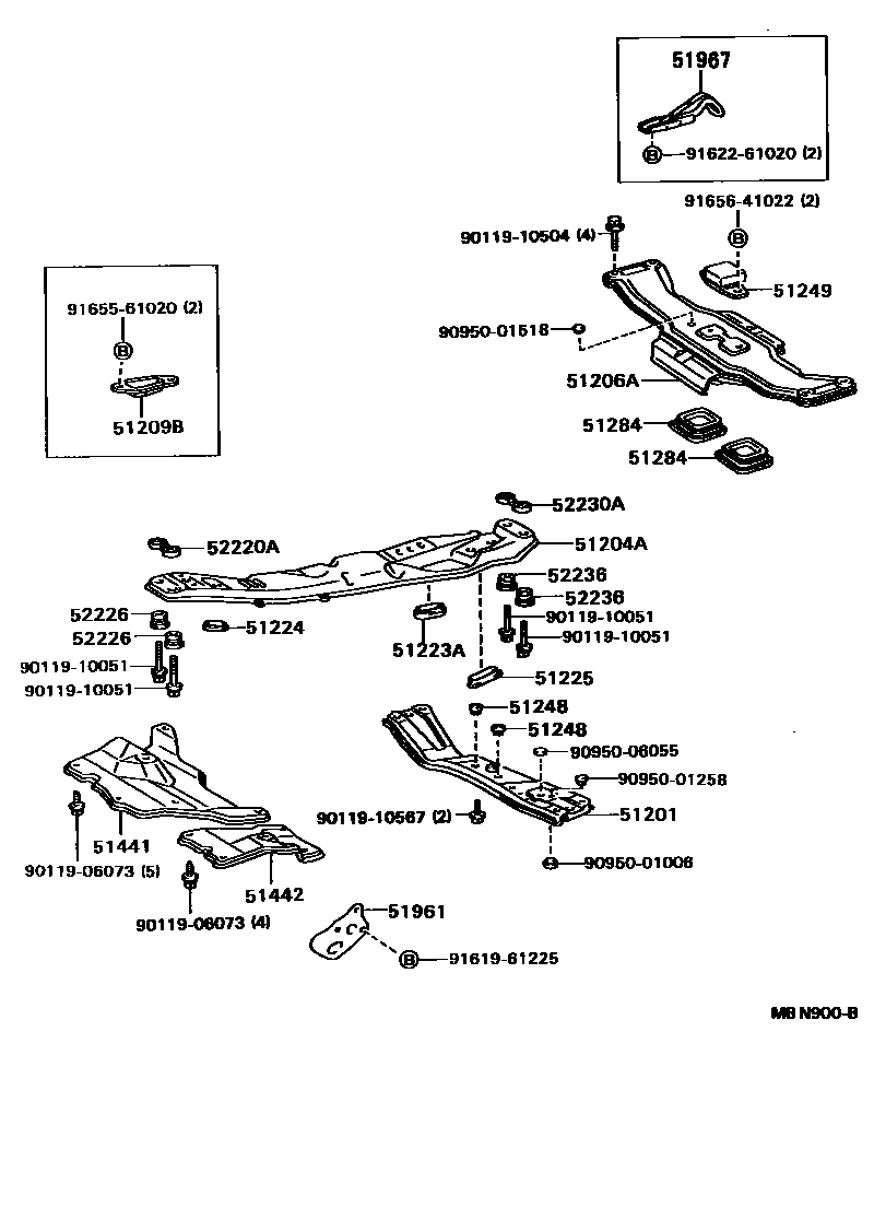 Toyota CAMRY 悬架横梁和发动机底罩 EPC diagram — MBN900B