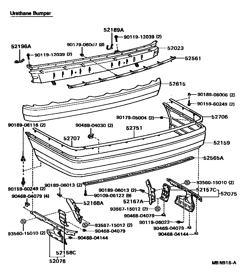 Toyota CAMRY 后保险杠及附件 EPC diagram — MBN916A