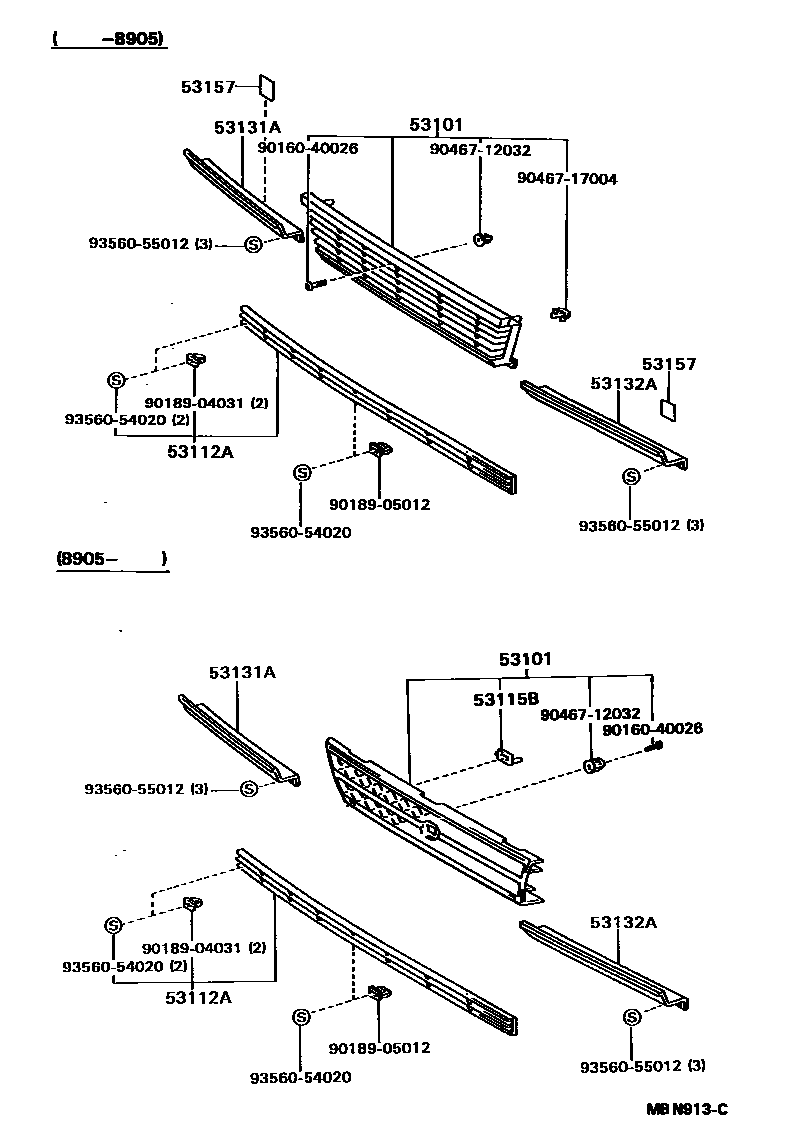Toyota CAMRY radiator grille EPC diagram — MBN913C