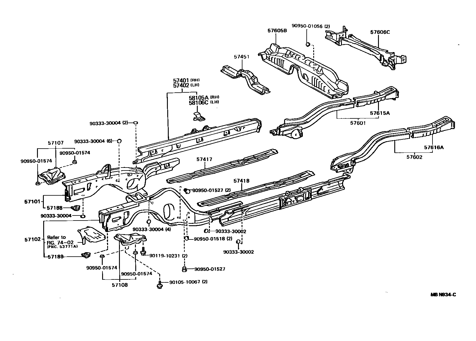 Toyota CAMRY Floor stringers EPC diagram — MBN934C