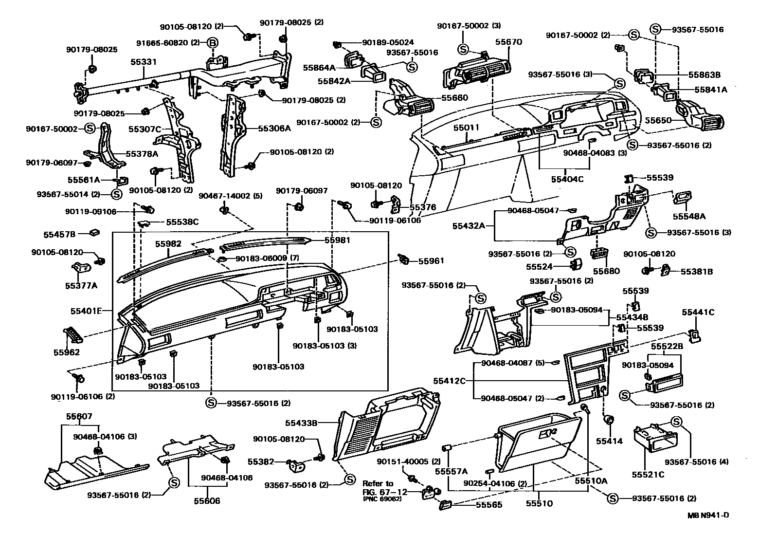 Toyota CAMRY 仪表板和手套箱 EPC diagram — MBN941D