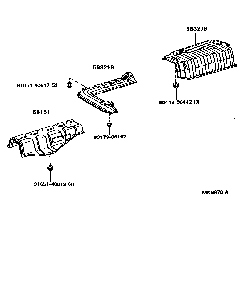 Toyota CAMRY 地板隔热垫 EPC diagram — MBN970A