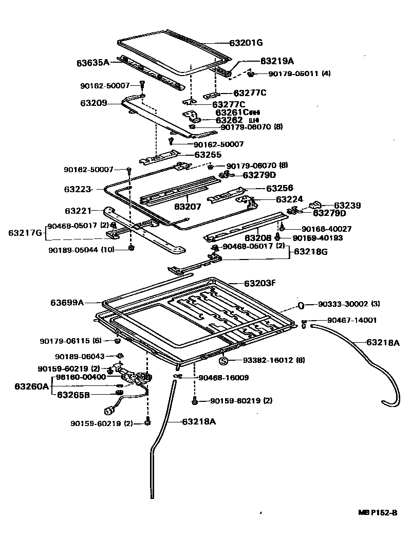 Toyota CAMRY 天窗板和背窗玻璃 EPC diagram — MBP152B