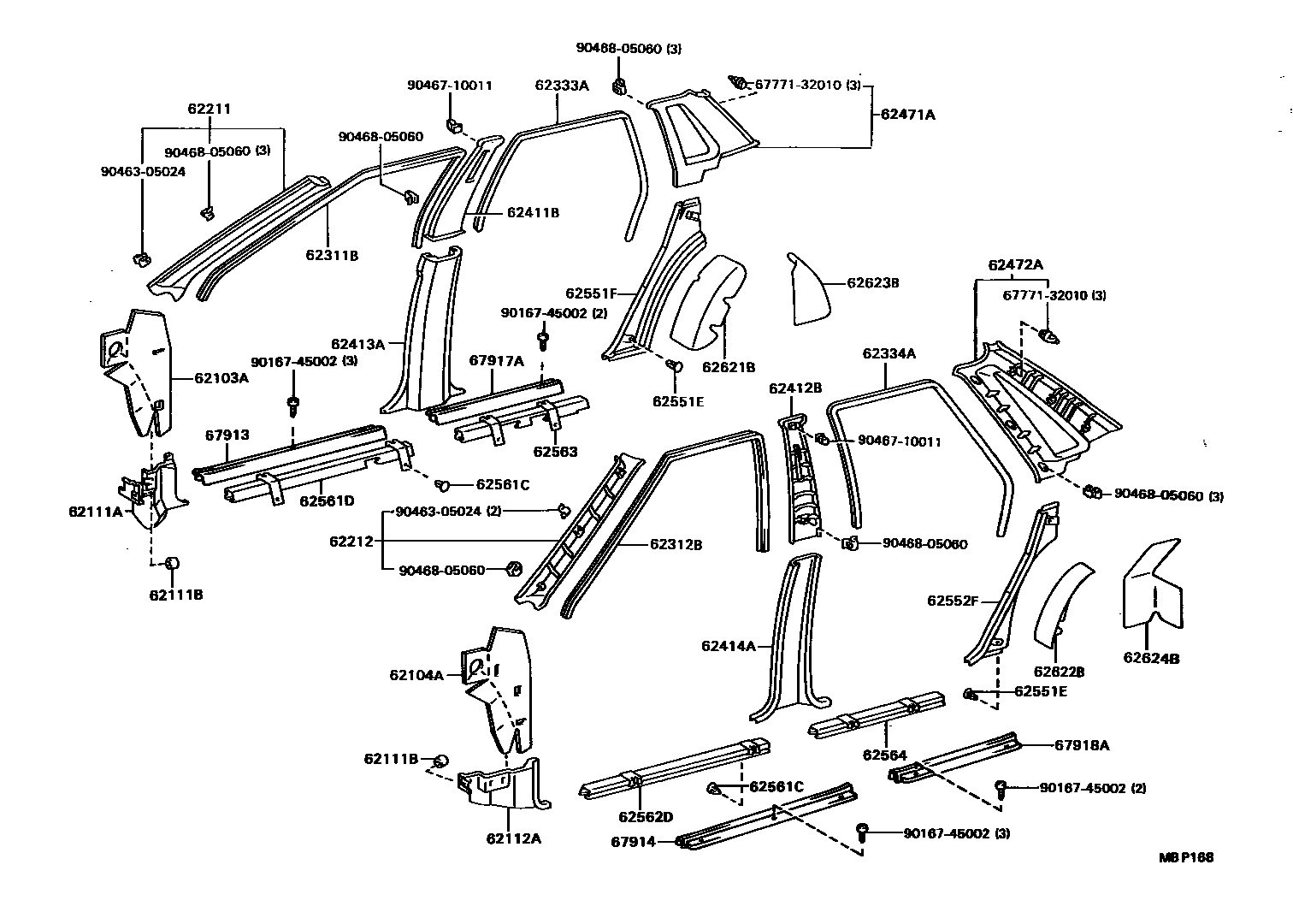 Toyota CAMRY 内饰板和车门防水胶条 EPC diagram — MBP168
