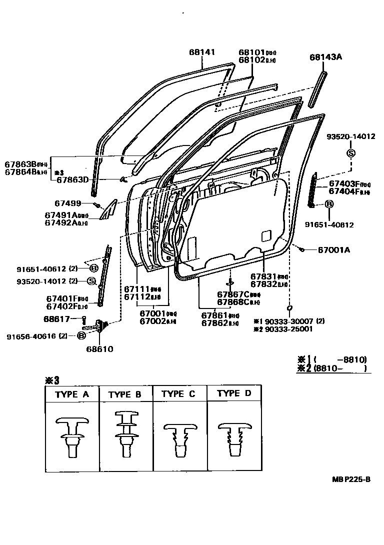 Toyota CAMRY 前门板和前门玻璃 EPC diagram — MBP225B